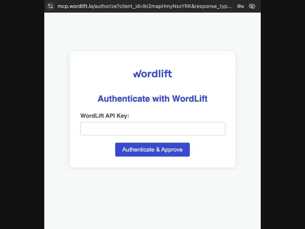 Authenticate with WordLift popup asking for the API key