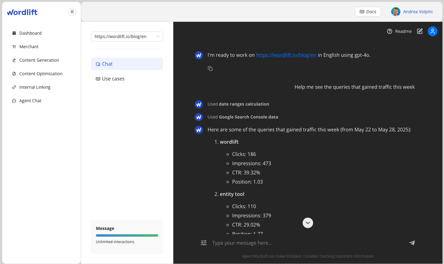 Agent WordLift Google Search Console Integration