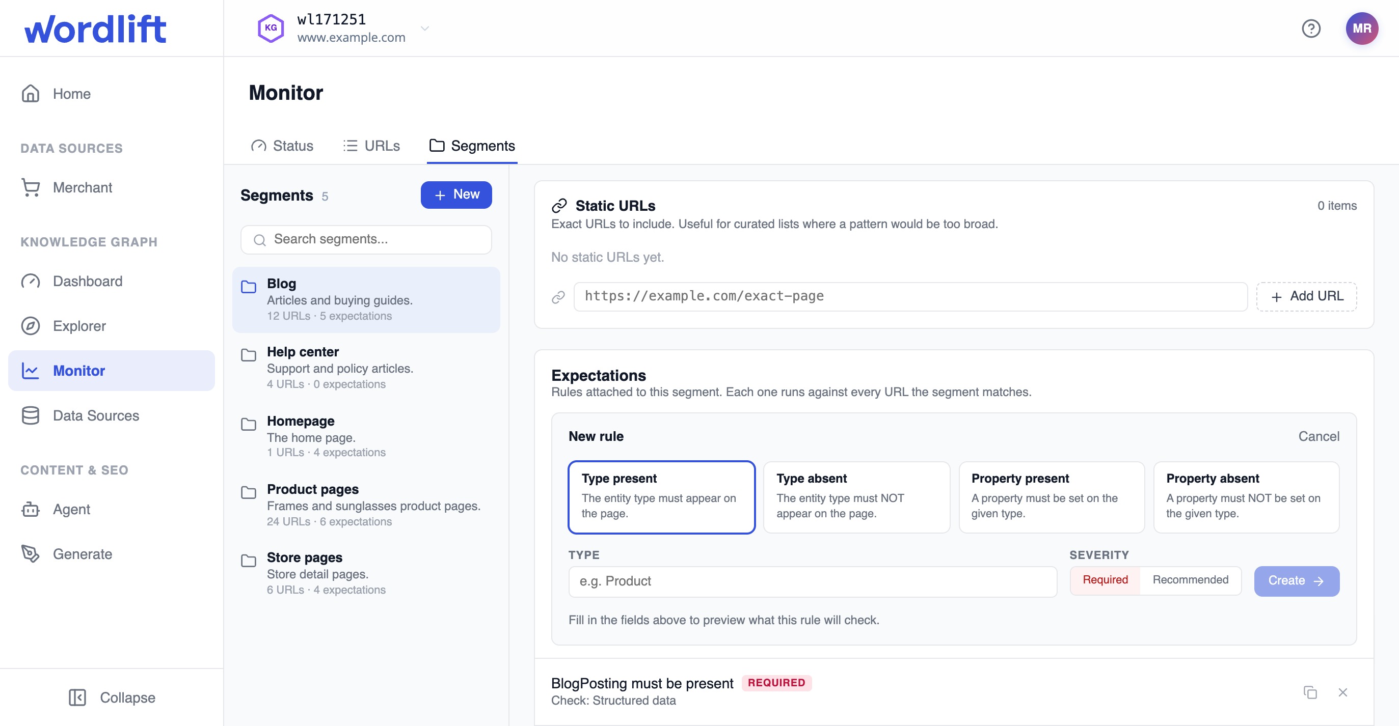 The expectation builder with its 4 rule kinds