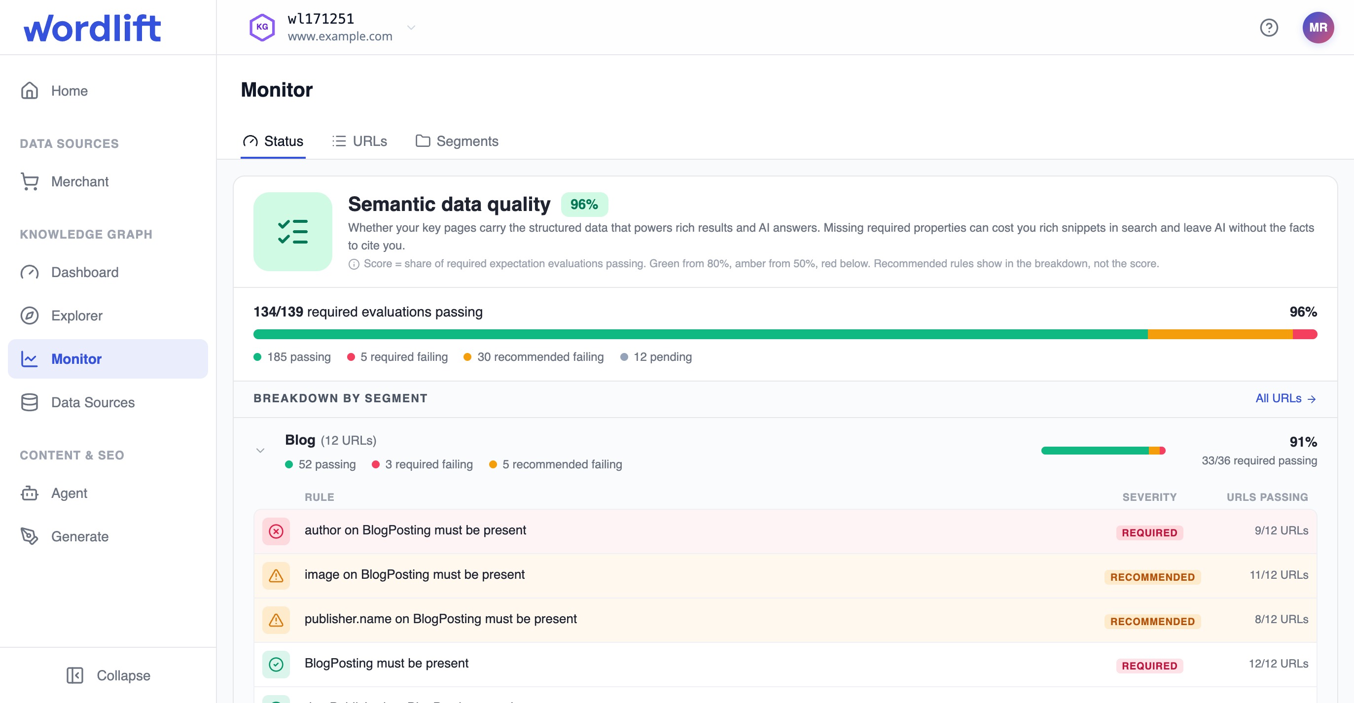 Semantic data quality with a segment expanded
