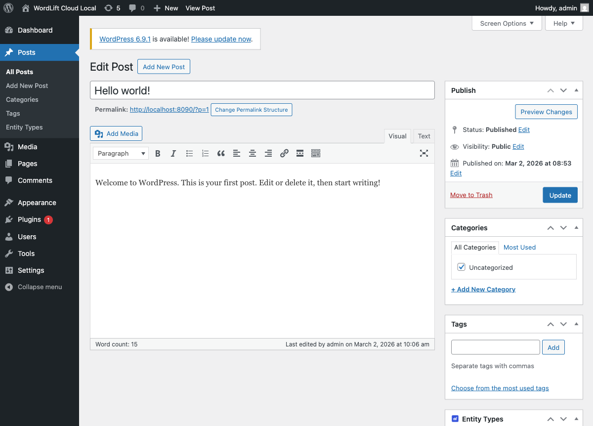 Entity Types metabox in classic editor